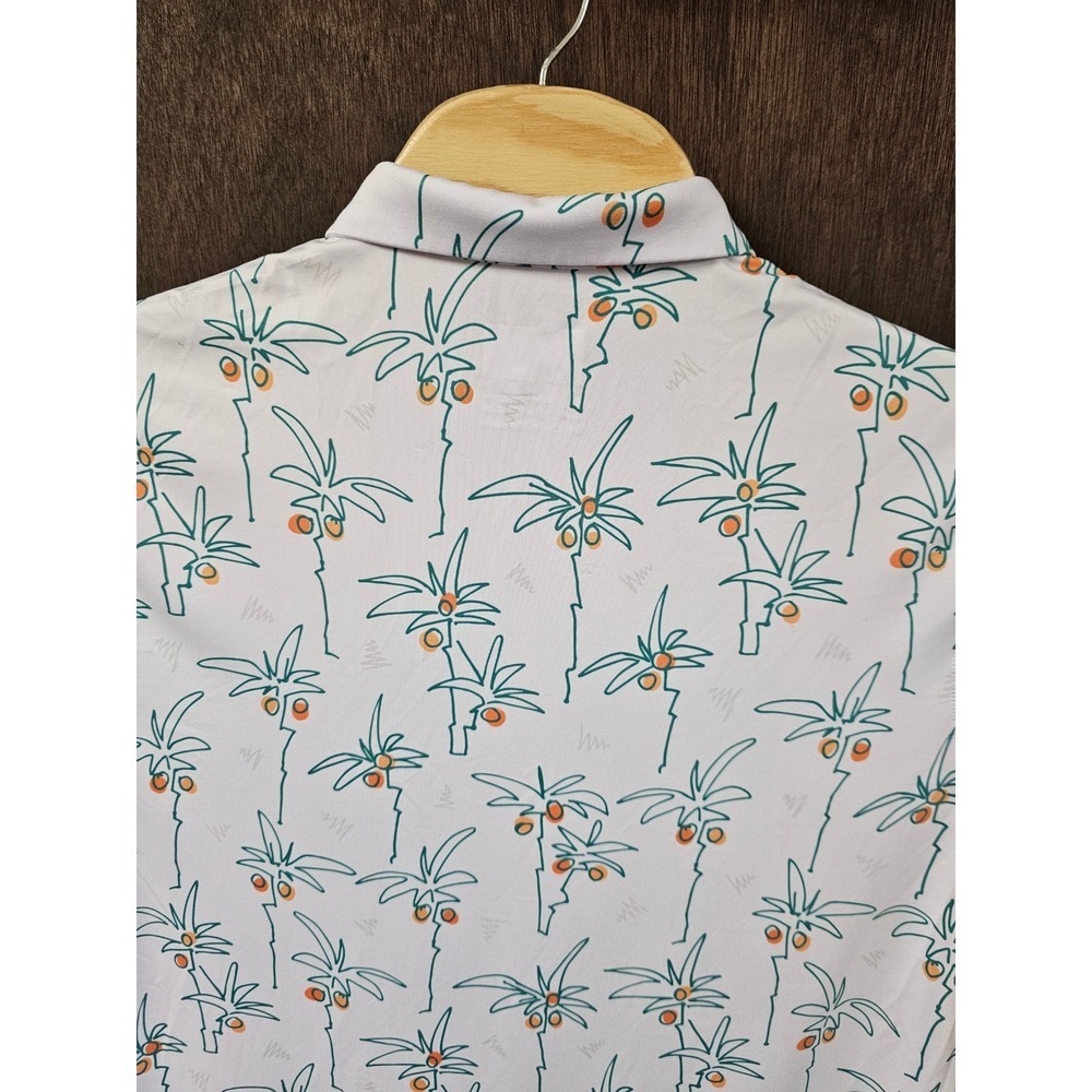 Waggle Golf Polo Mens Large White Palm Tree Print Short Sleeve Performance Shirt - Picture 5 of 8